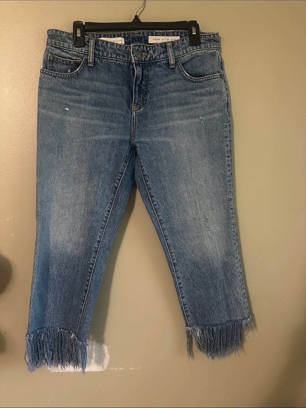 Pilcro and the Letterpress Blue Frayed Hem Cropped Jeans
